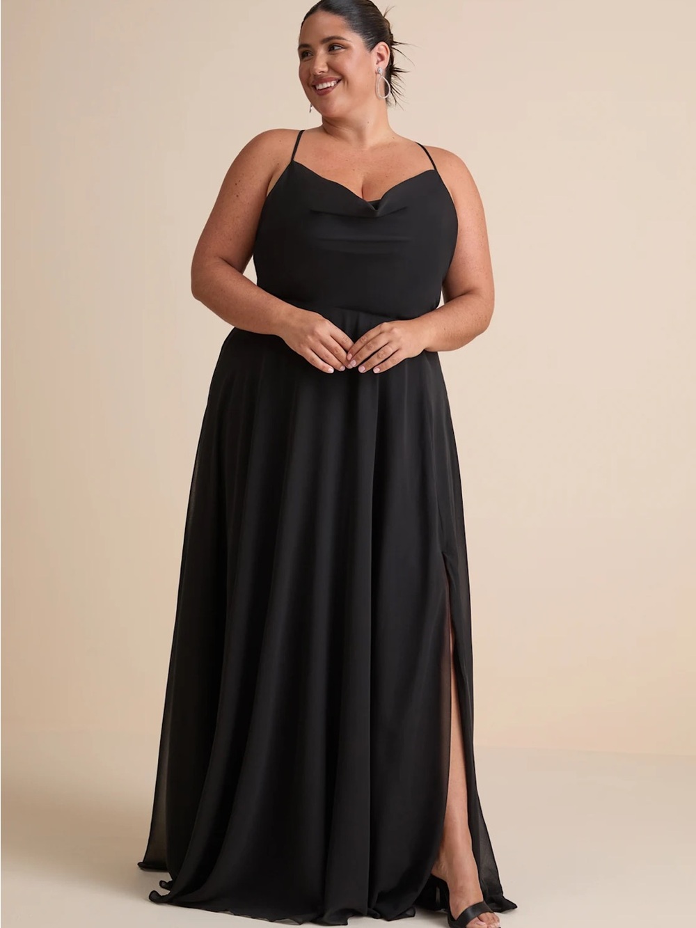 Lulus NWT Romantically Speaking Black Cowl Lace-Up Maxi Dress Size 3X